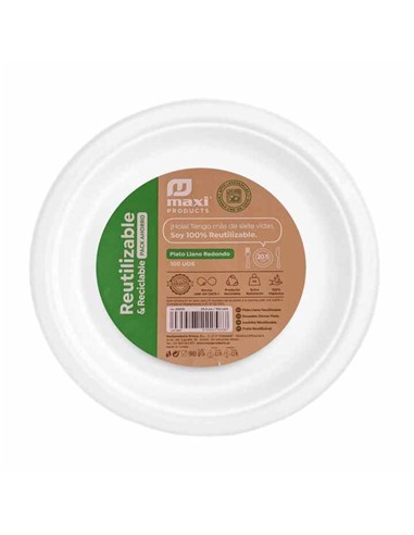 PLATO LLANO REDONDO BLANCO 22 cm 100 unidades