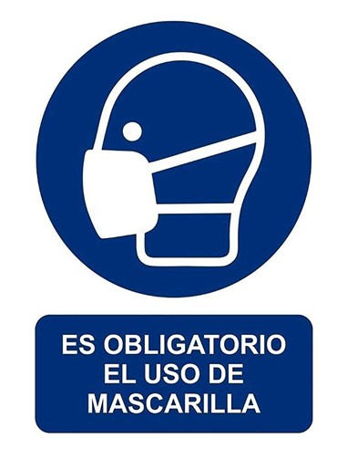 CARTEL PVC AZUL OBLIGATORIO USO MASCARILLA
