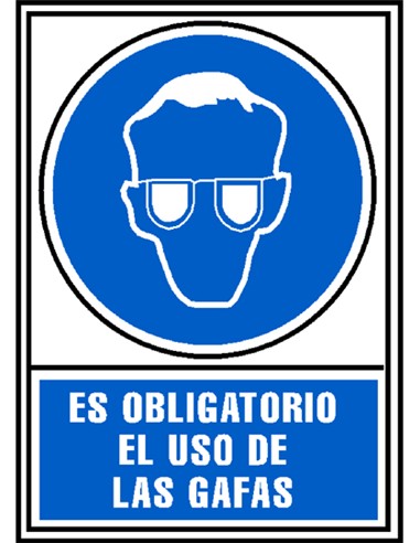 CARTEL PVC AZUL USO OBLIGATORIO DE GAFAS