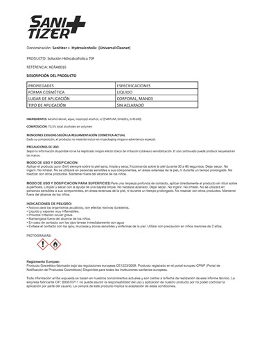 BOTELLA HIDROALCOHOL 500 ml CON DOSIFICADOR SANITI