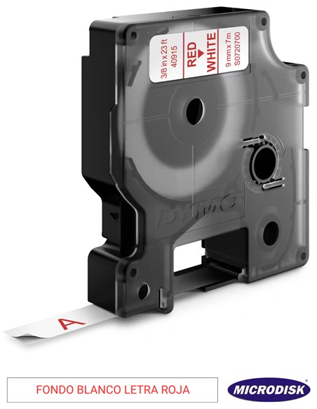 CINTA DYMO 1000 12x7m. Fondo blanco letra roja