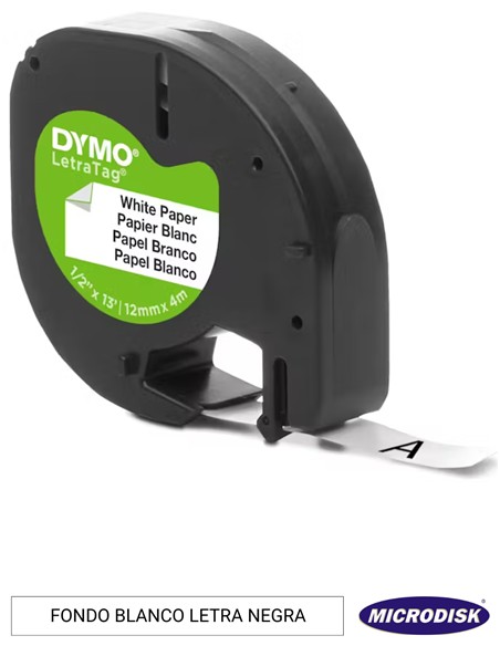 CINTA DYMO LETRATAG 12x4m Fondo blanco letra negra