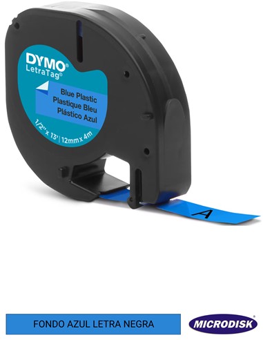 CINTA DYMO LETRATAG 12x4m Fondo azul letra negra