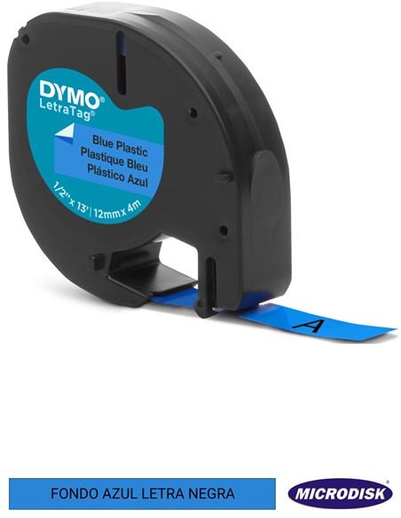 CINTA DYMO LETRATAG 12x4m Fondo azul letra negra