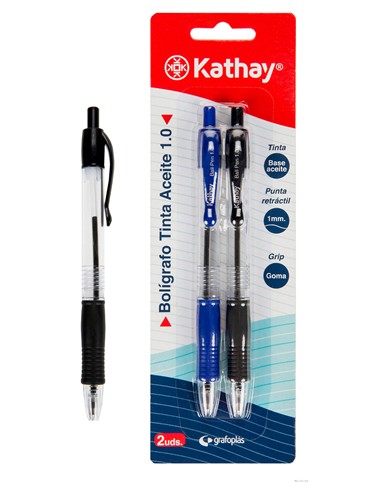 BLISTER BOLIGRAFO KATHAY RETRACTIL ACEITE AZUL+NEG