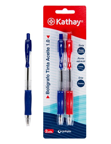 BLISTER BOLIGRAFO KATHAY RETRACTIL ACEITE AZUL+ROJ