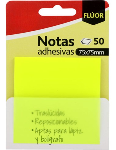 NOTAS ADHESIVAS 75X75 TRANSPARENTES AMARILLAS