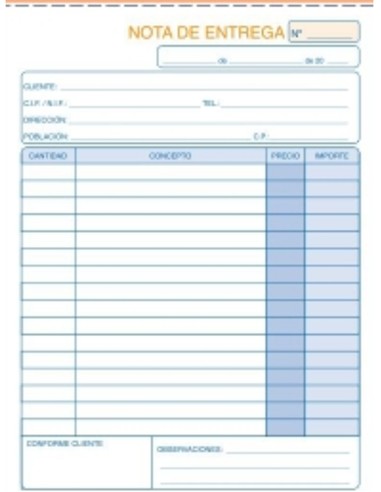 TALONARIO DE NOTAS DE ENTREGA CUARTO