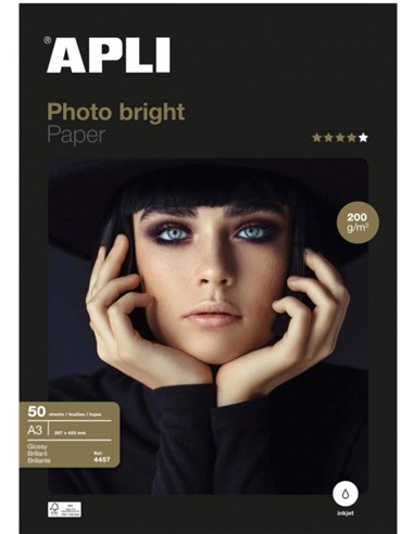 PAPEL APLI DIN A3 DE 175/200 grs.PHOTO BRIGHT 50 h