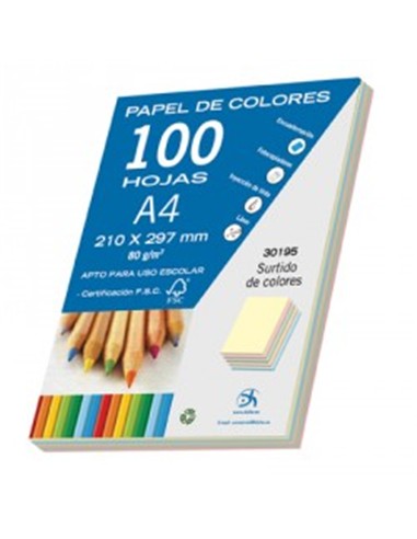 PAPEL FOTOCOPIA DIN A4 COLORES SURTIDOS 100 hojas