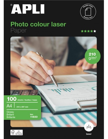 PAPEL APLI DIN A4 LASER GLOSSY 210 gramos
