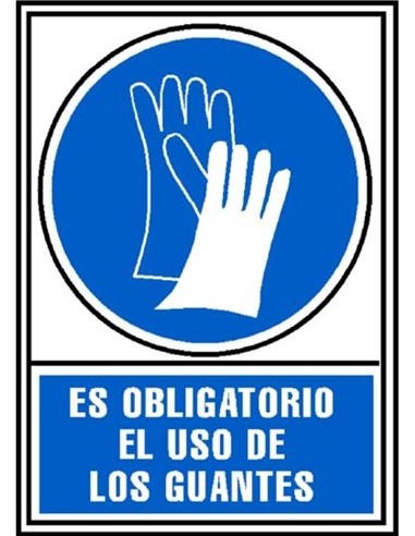 CARTEL PVC AZUL OBLIGATORIO USO DE GUANTES