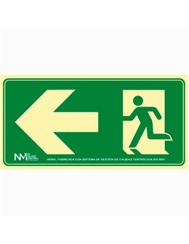 CARTEL PVC VERDE SALIDA EMERGENCIA IZQ. RECTANGULA