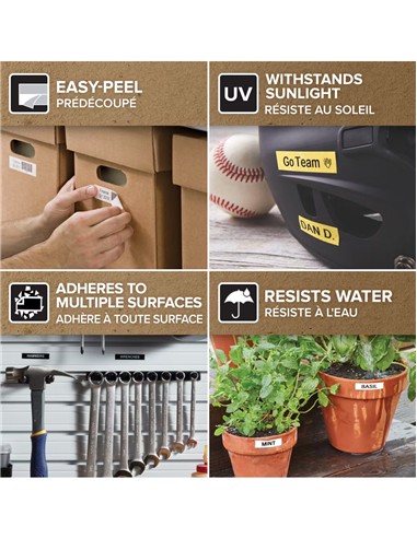 CINTA DYMO 1000 12x7m. Fondo negro letra blanca