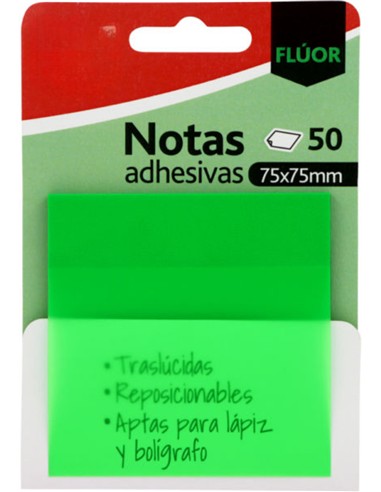 NOTAS ADHESIVAS 75X75 TRANSPARENTES VERDES