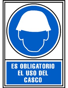 CARTEL PVC AZUL USO OBLIGATORIO DEL CASCO