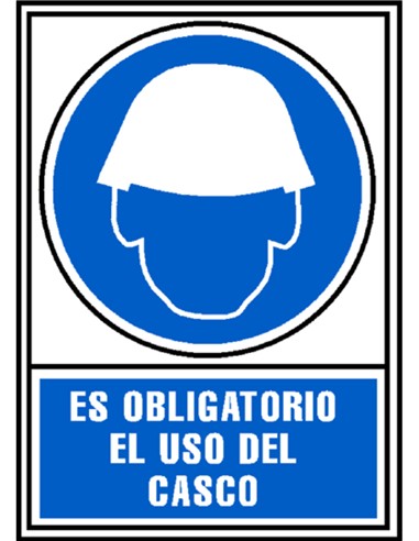CARTEL PVC AZUL USO OBLIGATORIO DEL CASCO