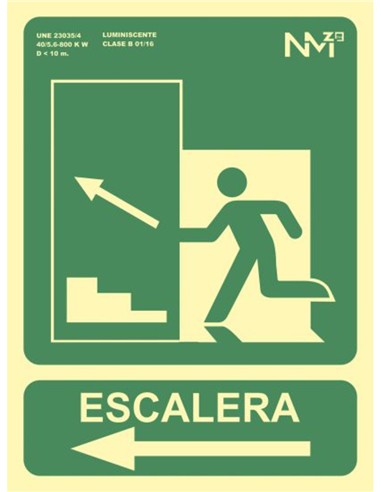 CARTEL PVC VERDE SALIDA EMERGENCIA ESCALERA