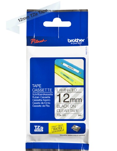 CINTA BROTHER 12 mm TEXTO NEGRO FONDO TRANSPARENTE