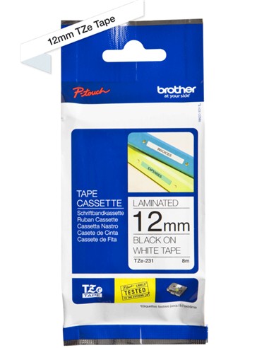 CINTA BROTHER 12 mm TEXTO NEGRO FONDO BLANCO