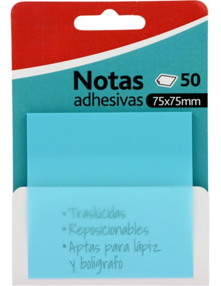 NOTAS ADHESIVAS 75X75 TRANSPARENTES AZULES