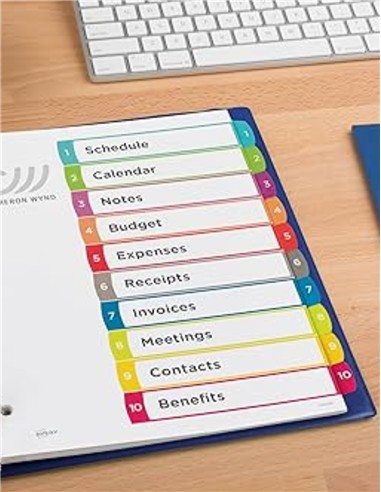 SEPARADOR FOLIO PLASTICO COLORES 10 POS. XS