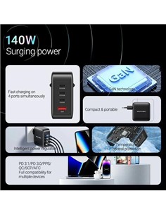 CARGADOR DE PARED VENTION GAN 3XUSB-C USB -A 140W 2