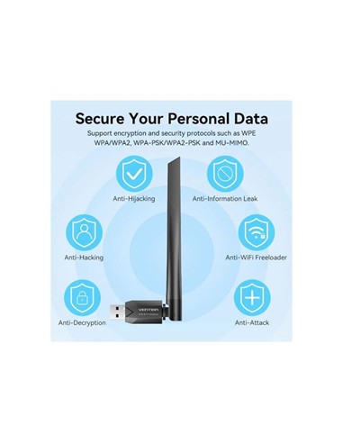 ADAPTADOR VENTION USB WIFI AC650 DUAL BAND BLACK