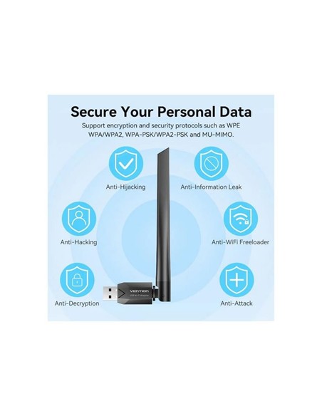 ADAPTADOR VENTION USB WIFI AC650 DUAL BAND BLACK