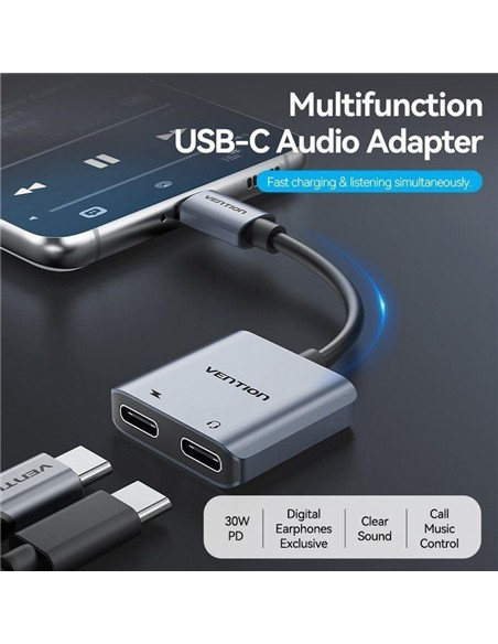 CABLE CONVERSOR VENTION USB-C/M - 2X USB-C/H AUDIO