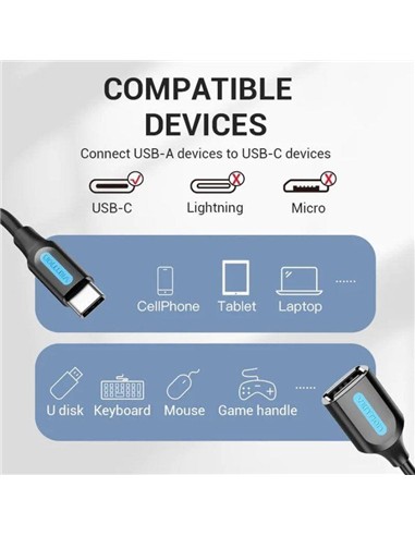 CABLE CONVERSOR VENTION USB-C/M - USB-A/H 15CM BLA