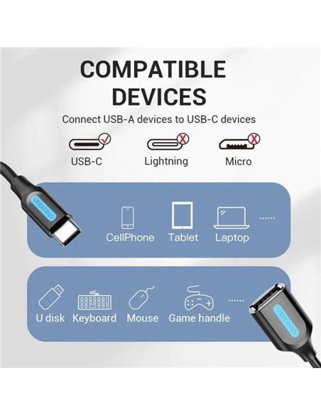 CABLE CONVERSOR VENTION USB-C/M - USB-A/H 15CM BLA