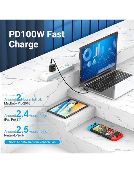 CABLE USB-C VENTION TIPO USB-C/M - USB-C/M ACODADO