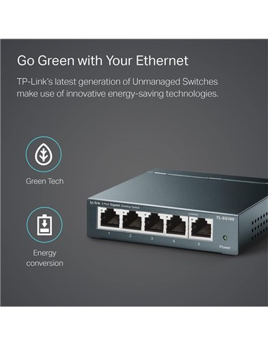 SWITCH TP-LINK TL-SG105S GIGABIT 5 PUERTOS METALIC