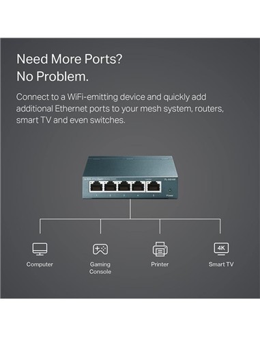 SWITCH TP-LINK TL-SG105S GIGABIT 5 PUERTOS METALIC