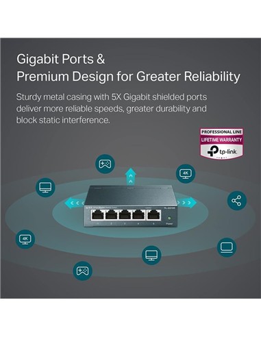 SWITCH TP-LINK TL-SG105S GIGABIT 5 PUERTOS METALIC