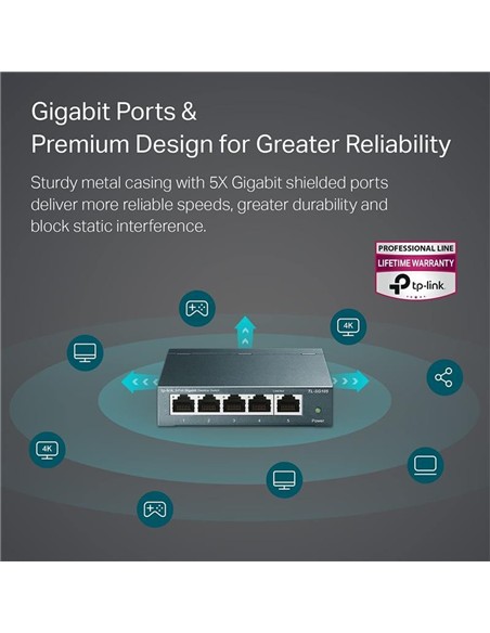 SWITCH TP-LINK TL-SG105S GIGABIT 5 PUERTOS METALIC