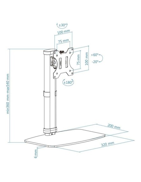 SOPORTE DE MESA TV MONITOR TOOQ REG.ALTURA GIR. IN