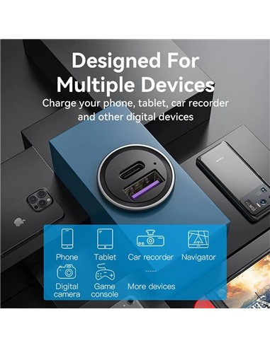 CARGADOR COCHE SMARTPHONE VENTION 30W USB-A USB-C
