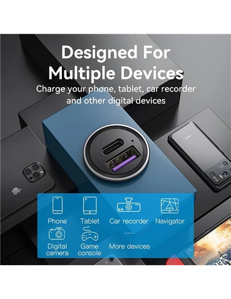 CARGADOR COCHE SMARTPHONE VENTION 30W USB-A USB-C