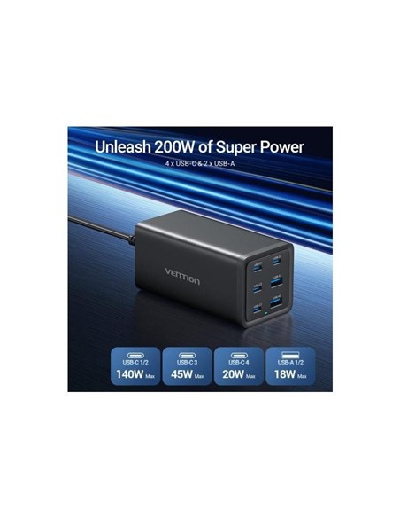 CARGADOR DE ESCRITORIO VENTION GAN 4XUSB-C 2XUSB-A