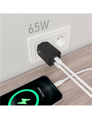 CARGADOR DE PARED AISENS GAN 2XUSB-C 65W BLACK