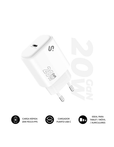 CARGADOR DE PARED SUBBLIM GAN USB-C 20W WHITE