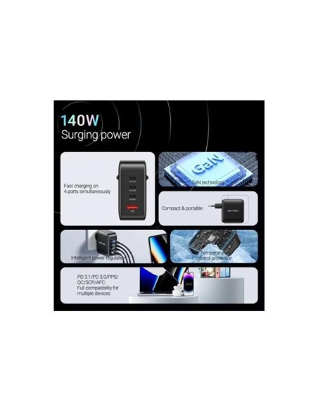 CARGADOR DE PARED VENTION GAN USB-C 20W BLACK