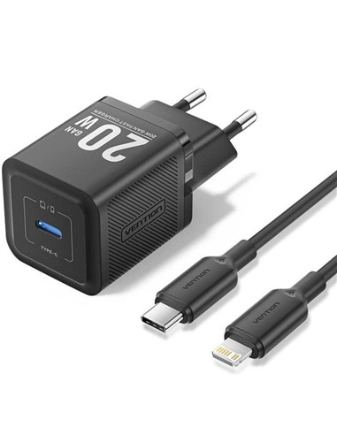 CARGADOR DE PARED VENTION GAN USB-C 20W BLACK + CA