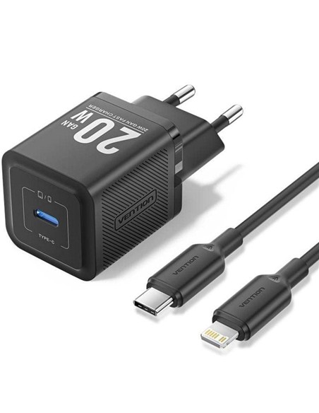 CARGADOR DE PARED VENTION GAN USB-C 20W BLACK + CA