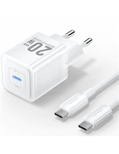 CARGADOR DE PARED VENTION GAN USB-C 20W WHITE + CA