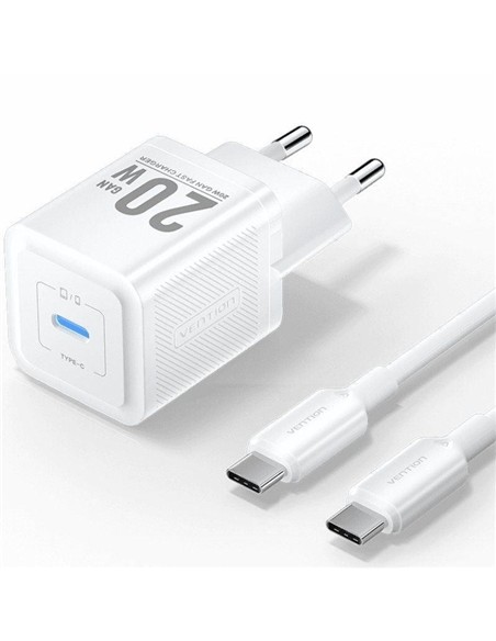 CARGADOR DE PARED VENTION GAN USB-C 20W WHITE + CA
