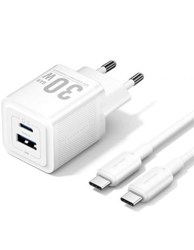 CARGADOR DE PARED VENTION GAN USB-C 30W WHITE + CA