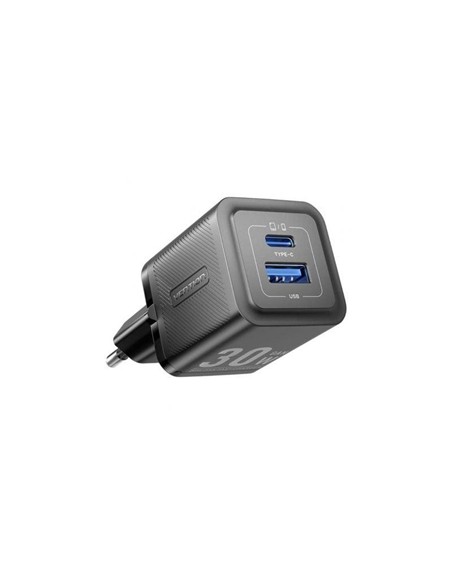 CARGADOR DE PARED VENTION GAN USB-C USB-A 30W BLAC